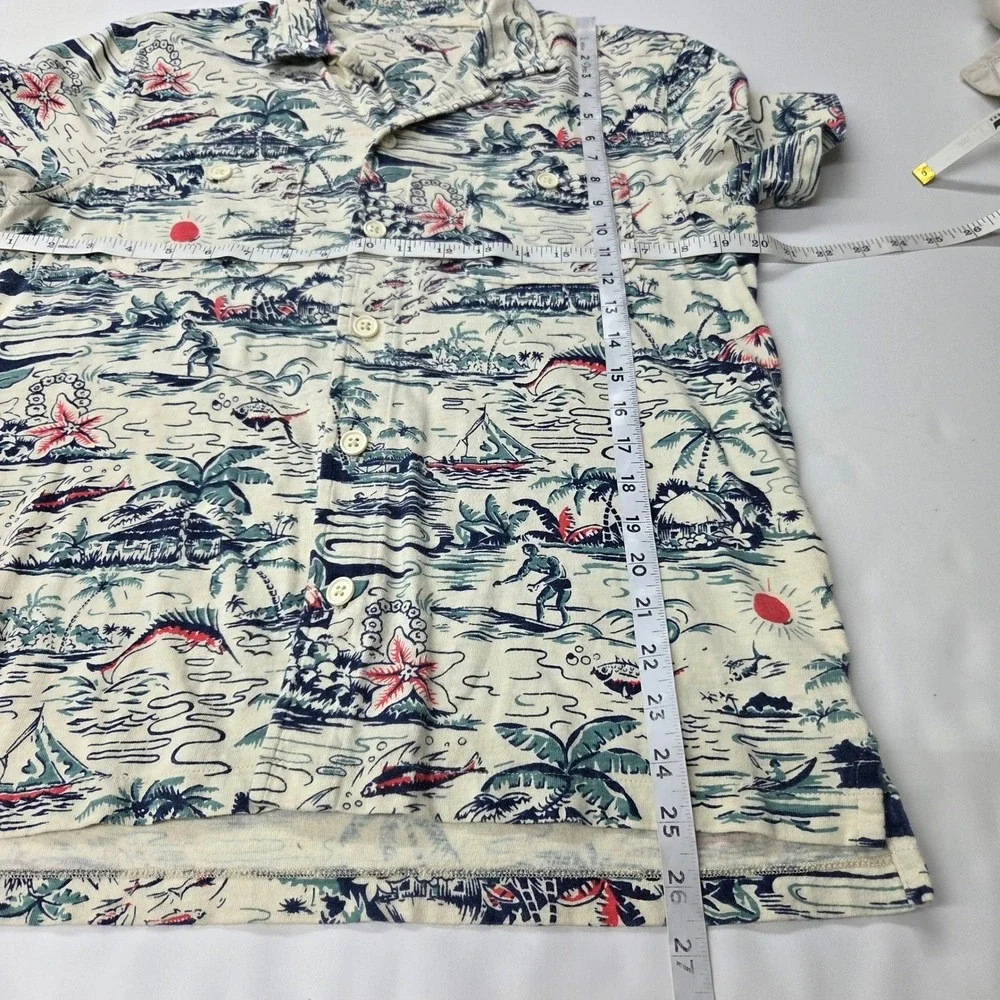 J Crew Loop Collar Shirt Men Slub Cotton Hawaiian Print Short Sleeve Button Up M
